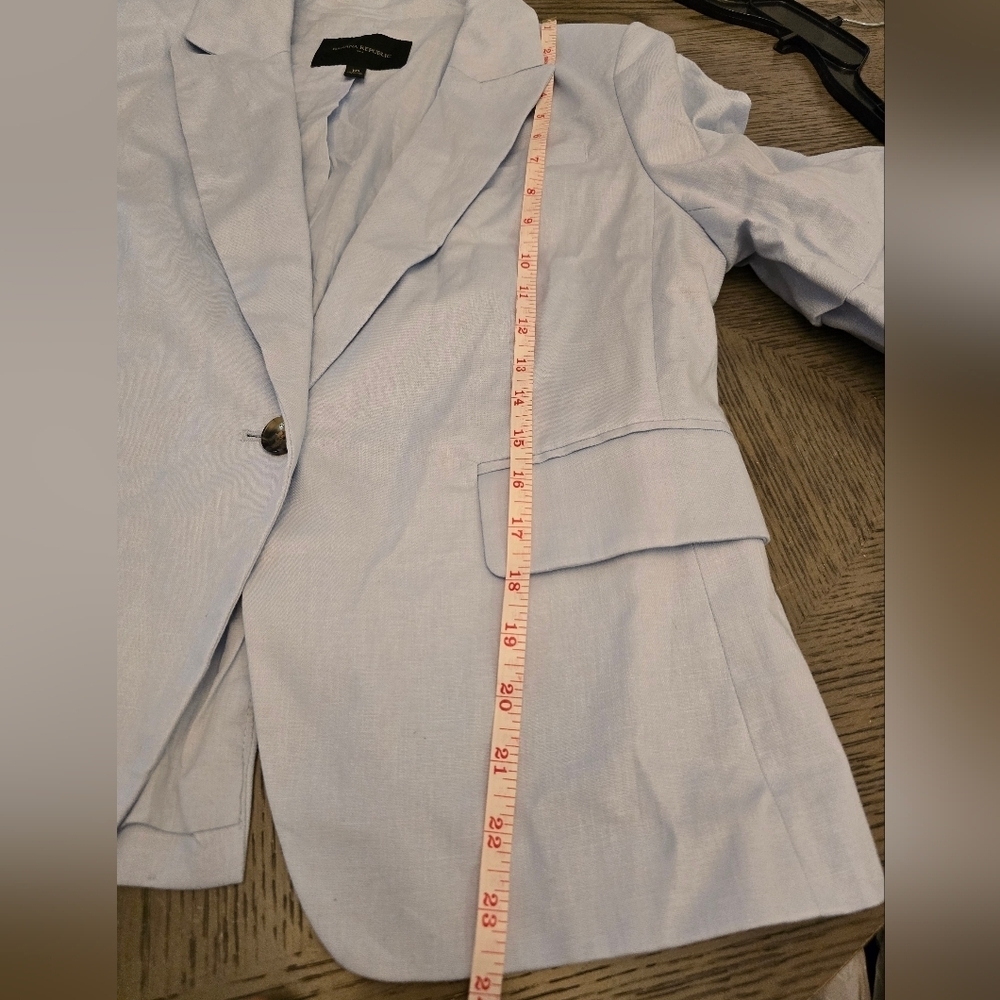 NWOT Banana Republic Linen-Blend Ruched-Sleeve Blazer In Blue Meditation Size 10 - Picture 10 of 14
